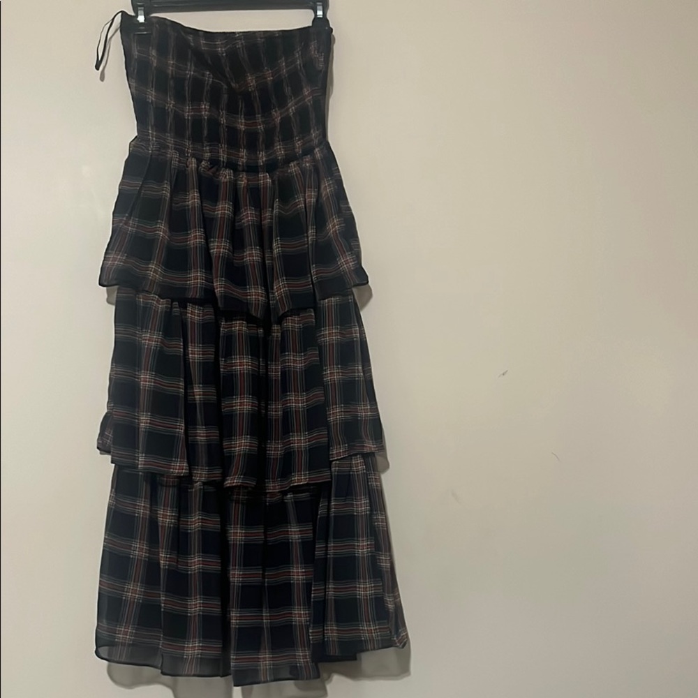 Lulu's Black and Orange Ruffled Tiered Midi Dress